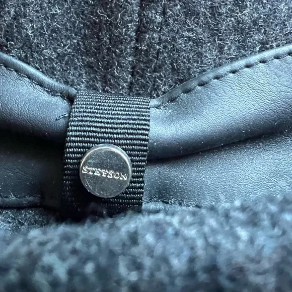 Stetson "All American" Fedora Mens charcoal Textured Herringbone Pattern, Rivet - Picture 2 of 9